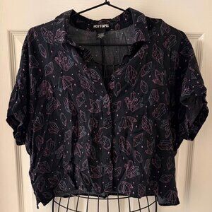 Hot Topic Women's M Shirt Black Button Up Crystal's Goth Emo Grunge Gently Used